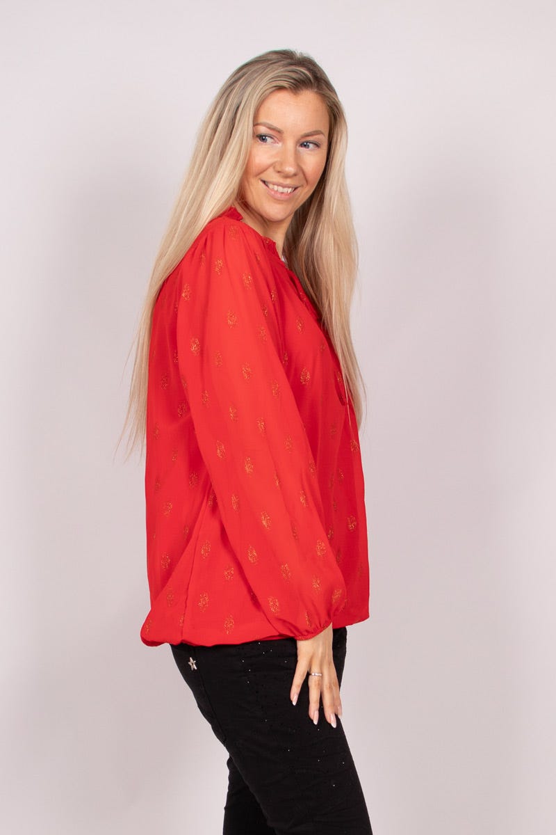 Bluse mit Golddetails und Bindeband Rot