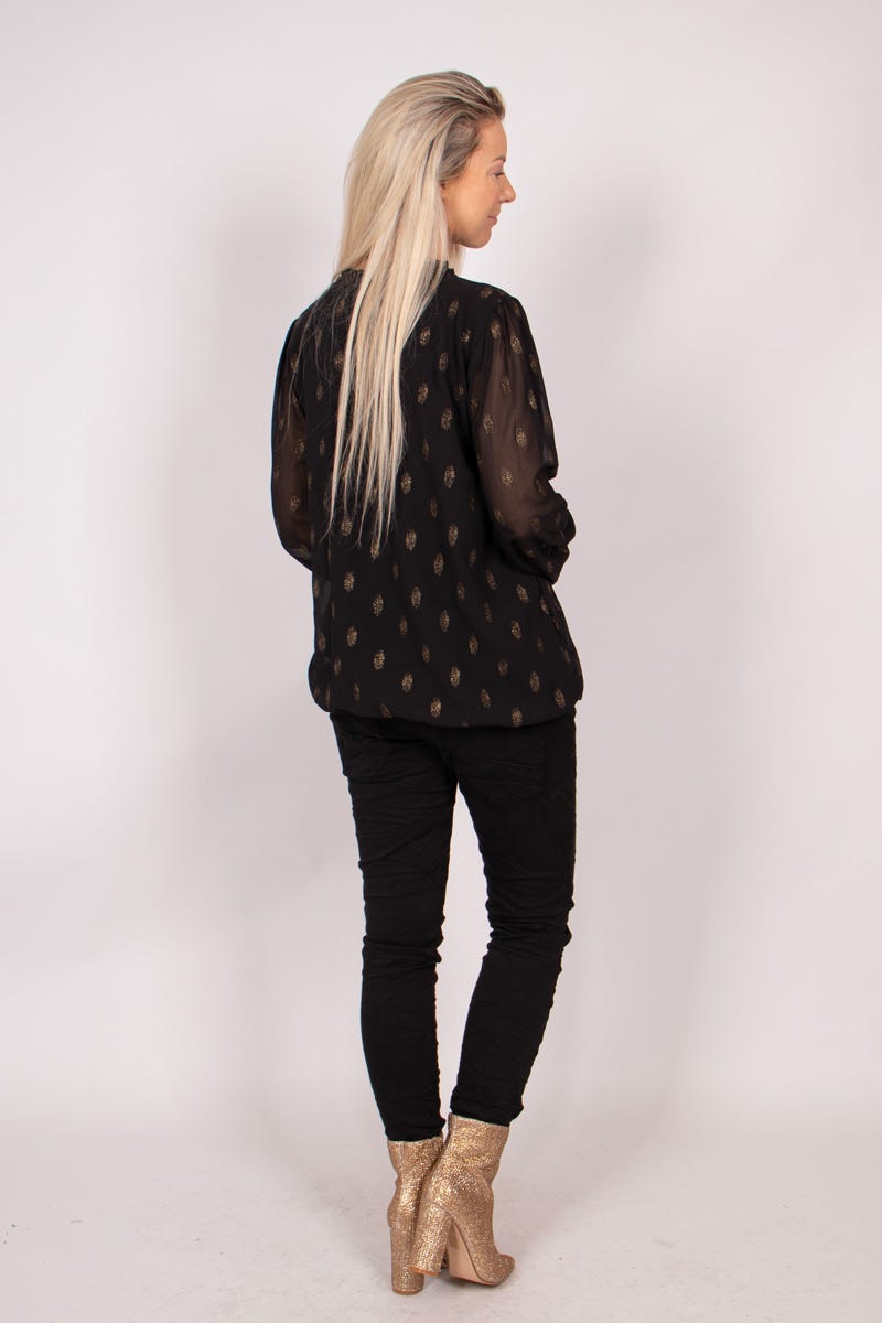 Bluse mit Golddetails und Bindeband Schwarz