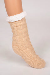 Kuschelsocken mit Kabelmuster Beige