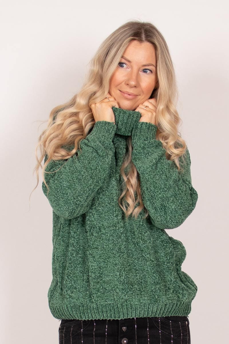 Chenille Strickpullover mit Kabelmuster Khaki