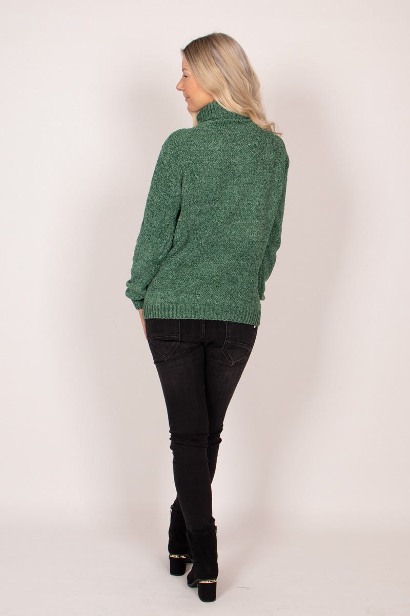 Chenille Strickpullover mit Kabelmuster Khaki