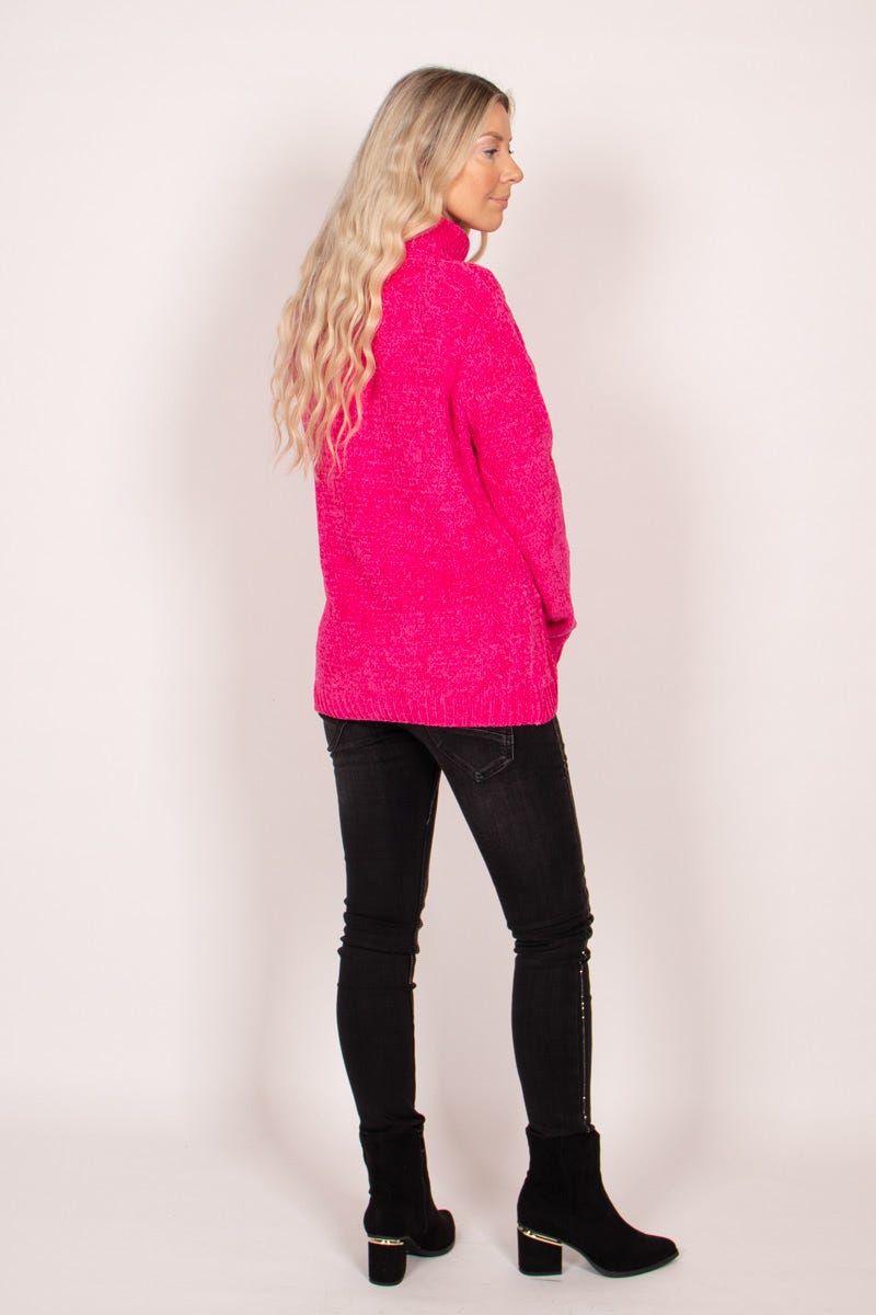 Chenille Strickpullover mit Kabelmuster Pink