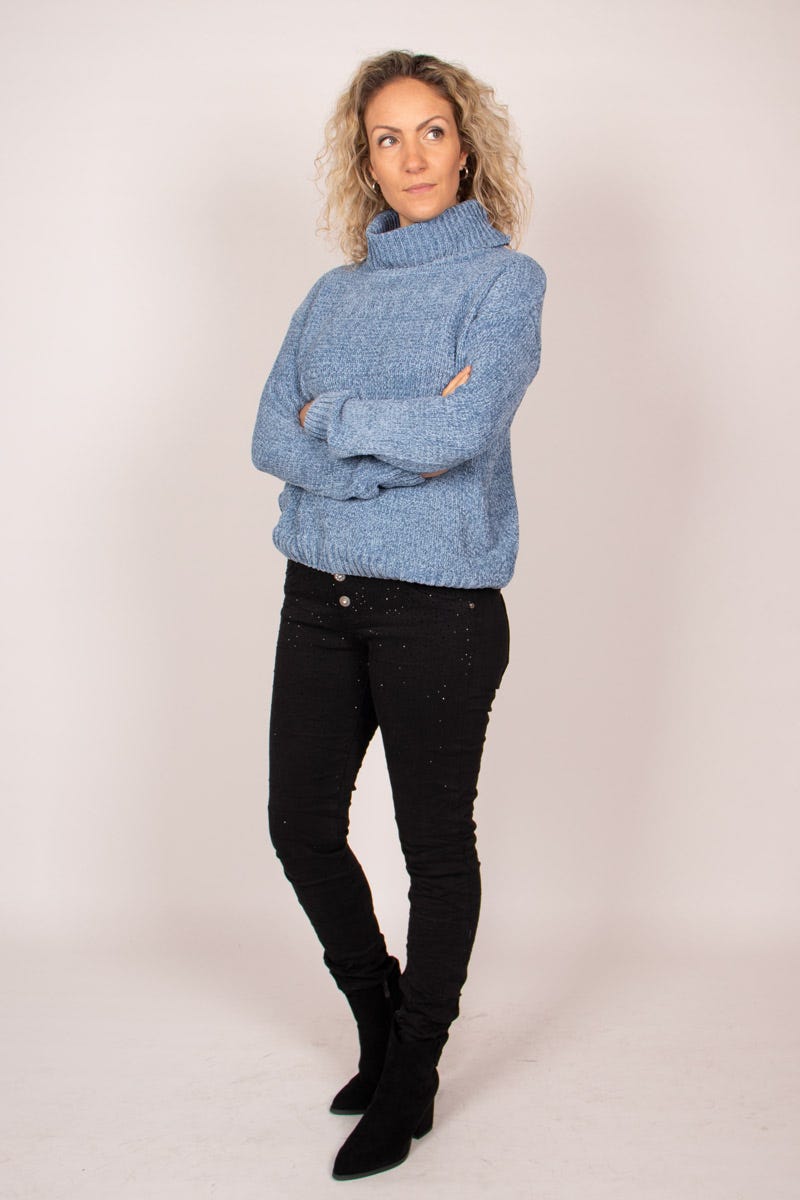 Chenille Pullover mit Rollkragen Blau