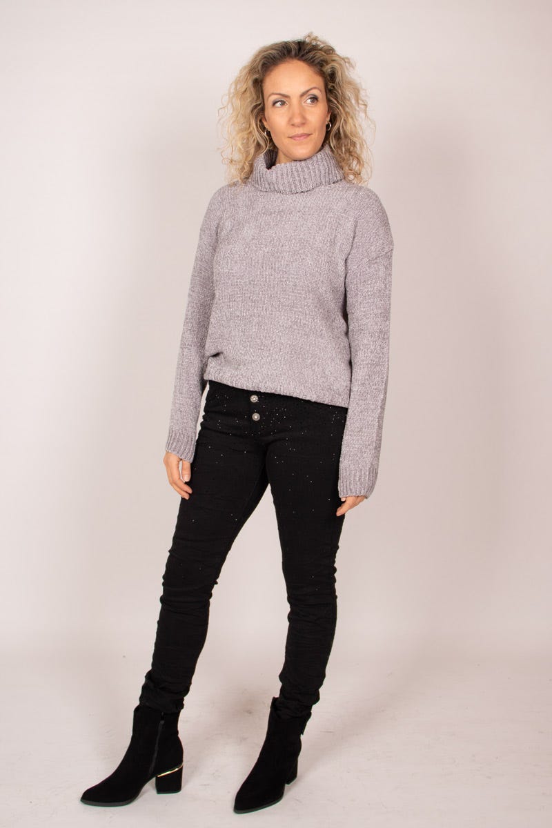 Chenille Pullover mit Rollkragen Grau