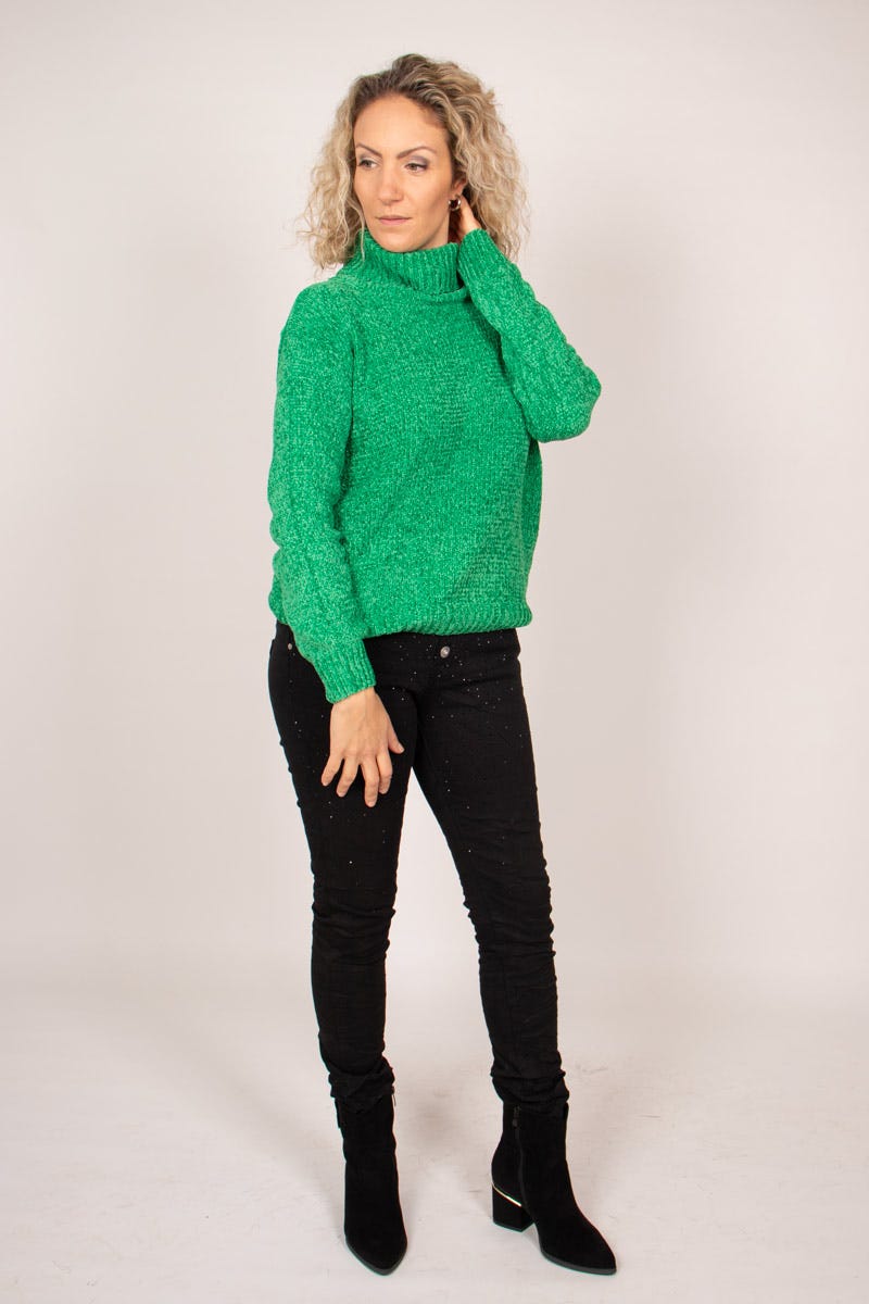 Chenille Pullover mit Rollkragen Grün