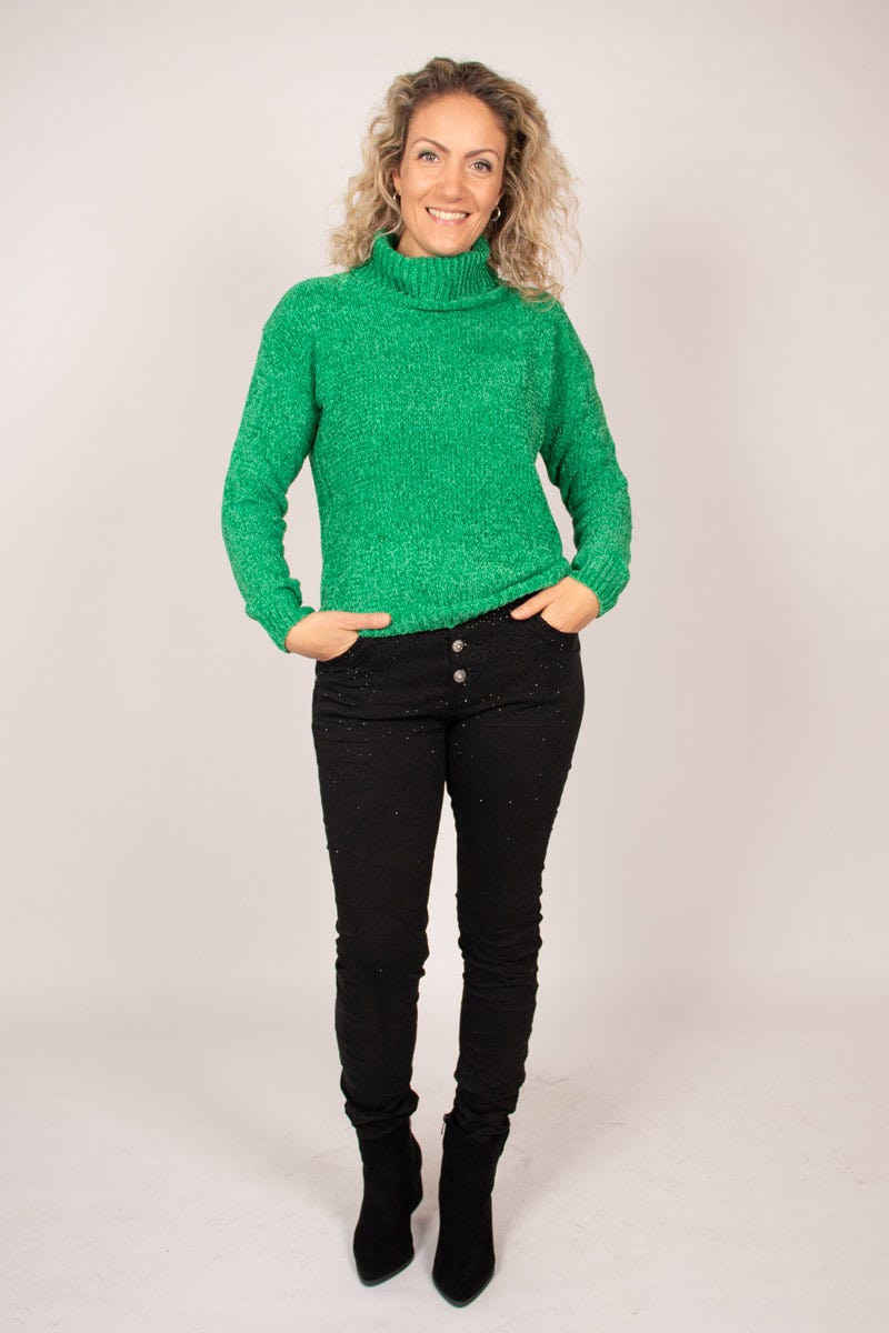 Chenille Pullover mit Rollkragen Grün