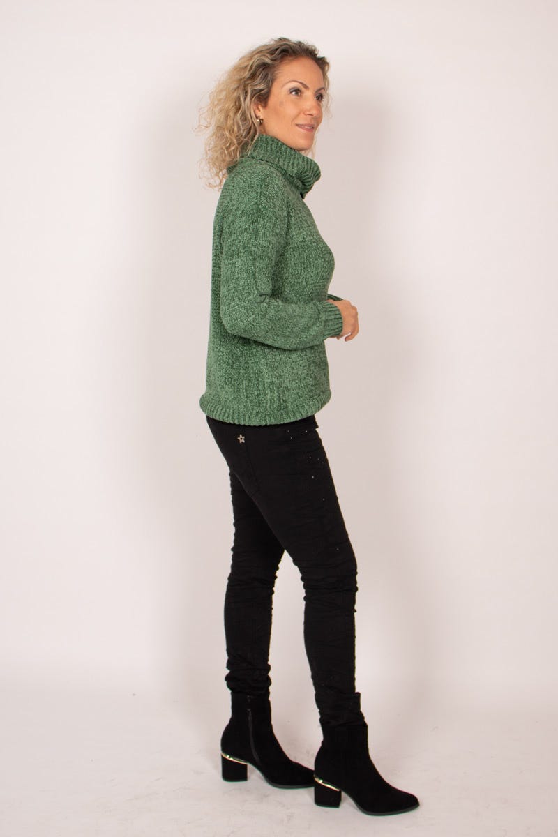 Chenille Pullover mit Rollkragen Khaki