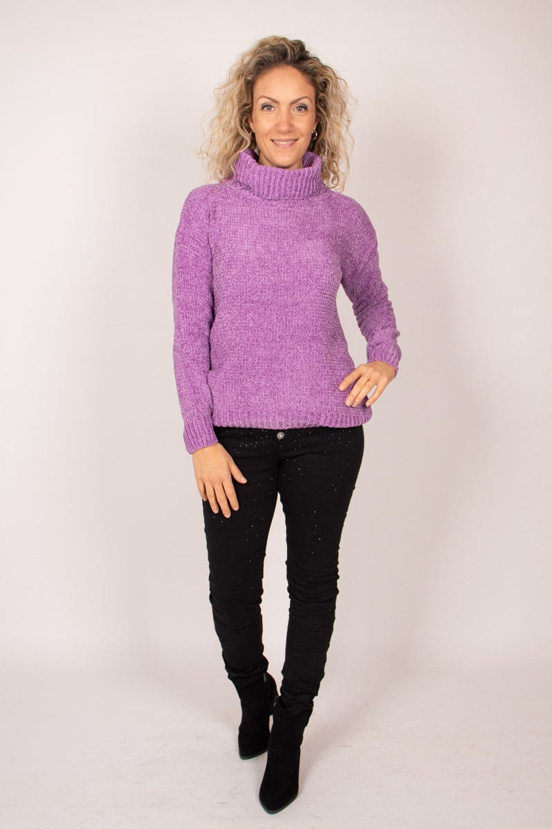 Chenille Pullover mit Rollkragen Lila