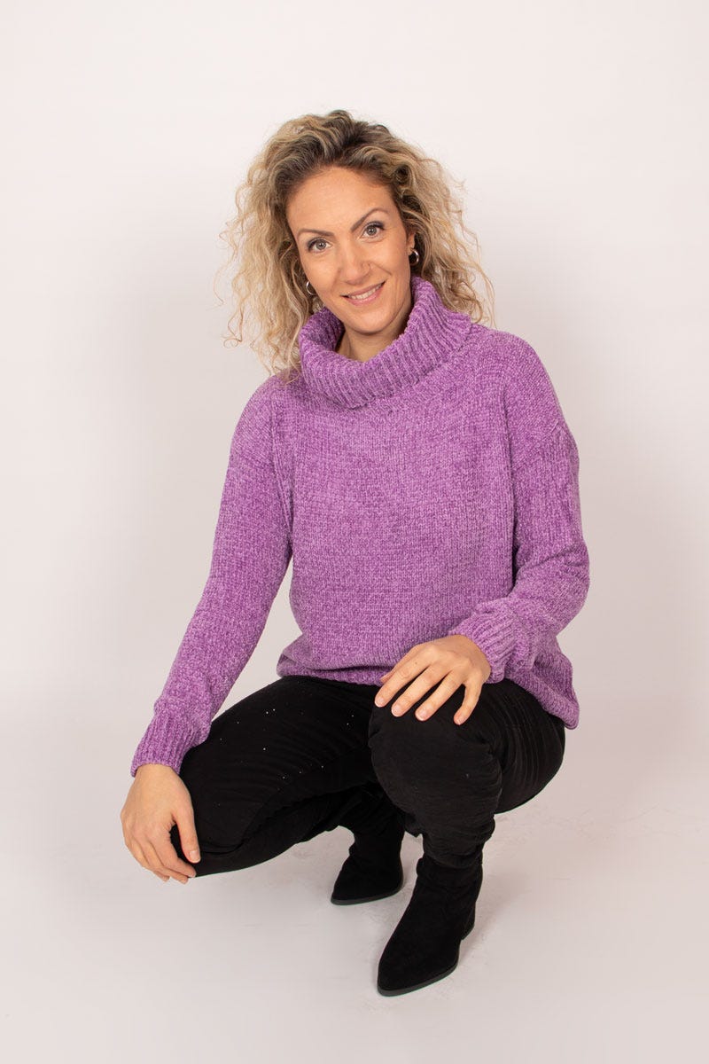 Chenille Pullover mit Rollkragen Lila