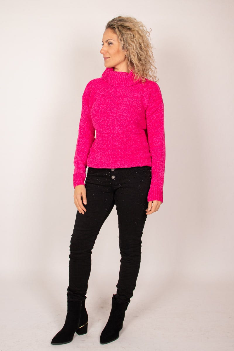 Chenille Pullover mit Rollkragen Pink