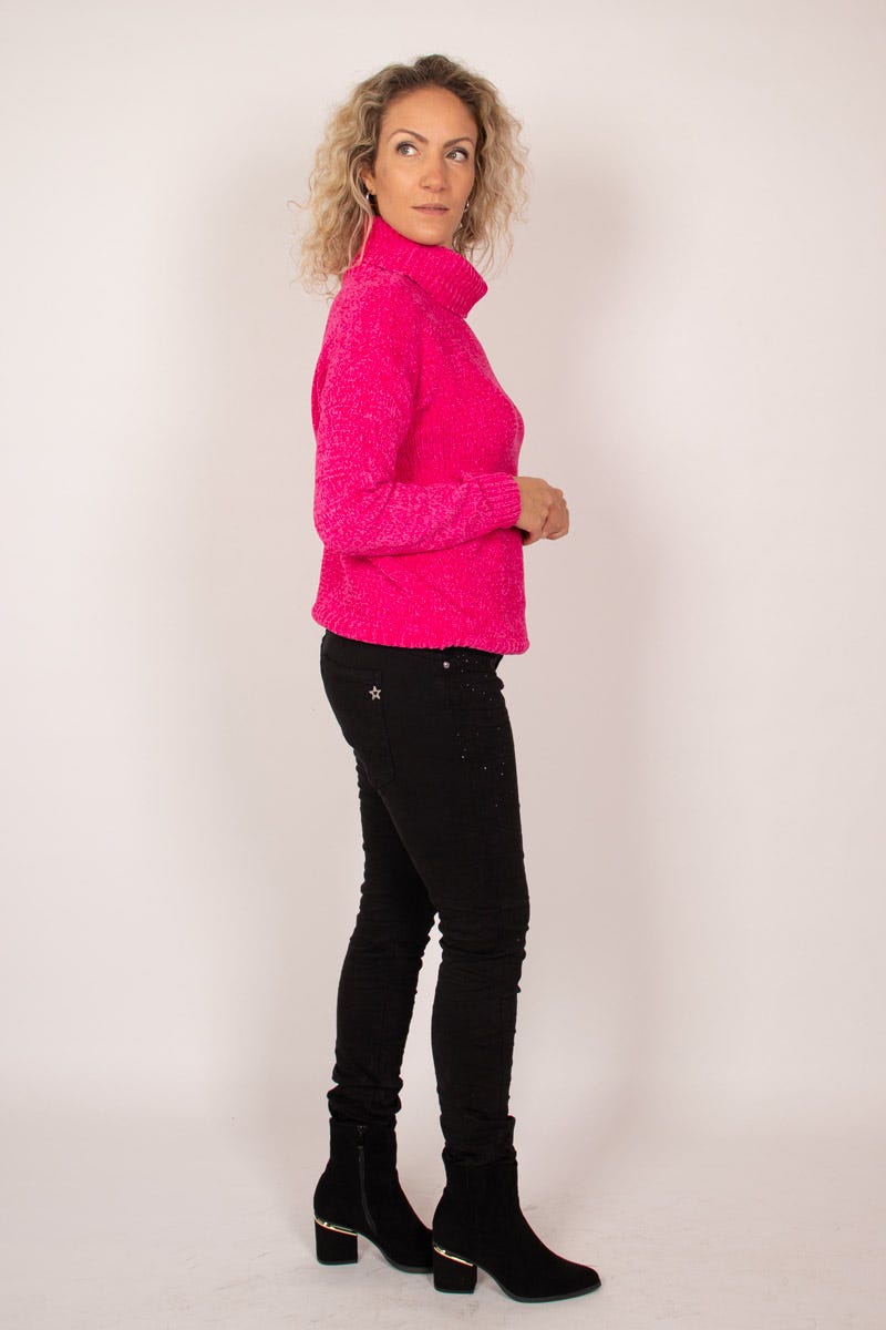 Chenille Pullover mit Rollkragen Pink