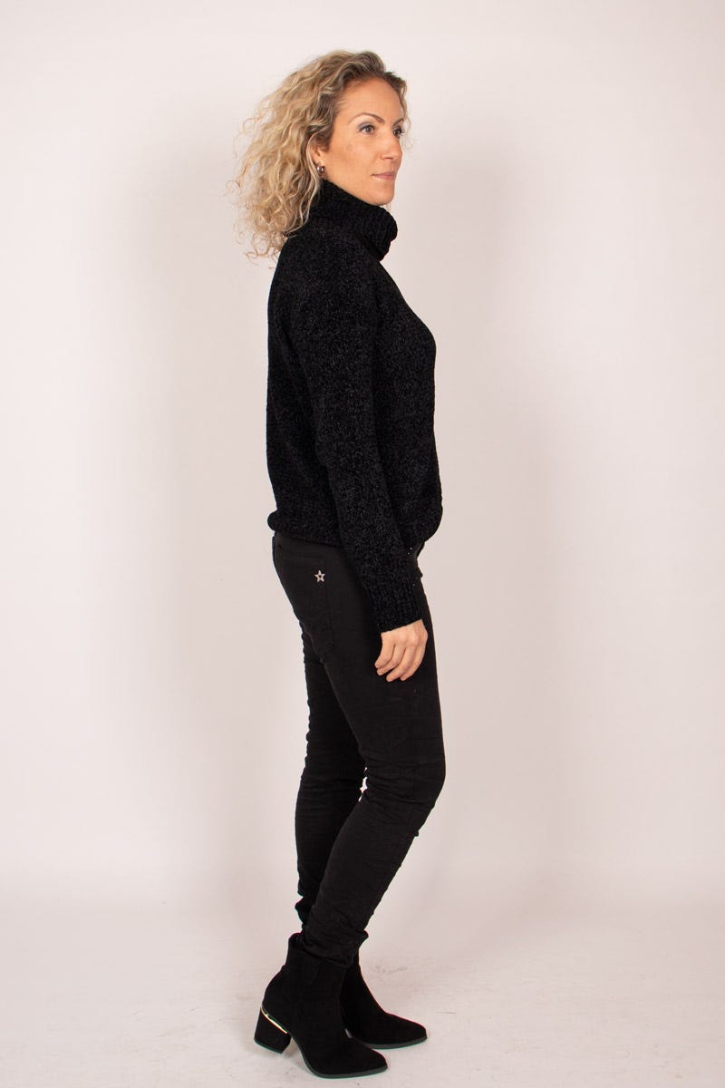 Chenille Pullover mit Rollkragen Schwarz