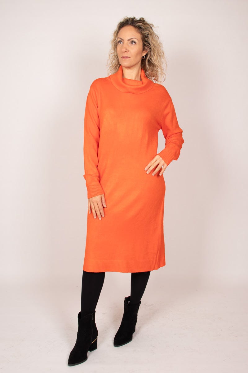 Strickkleid mit Rollkragen Orange