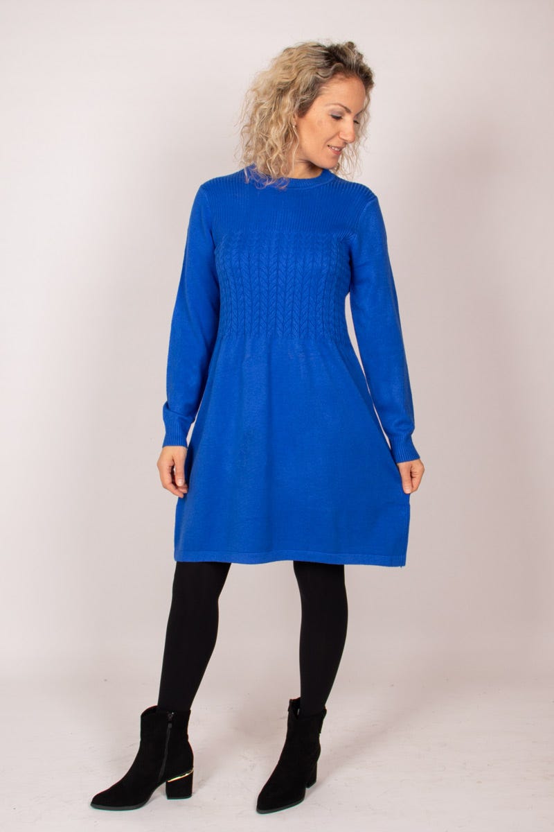 Strickkleid m. Kabelmuster Blau