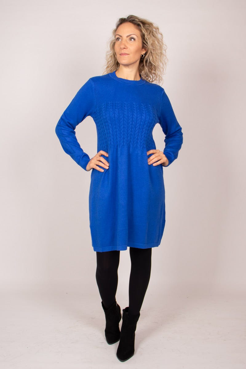 Strickkleid m. Kabelmuster Blau