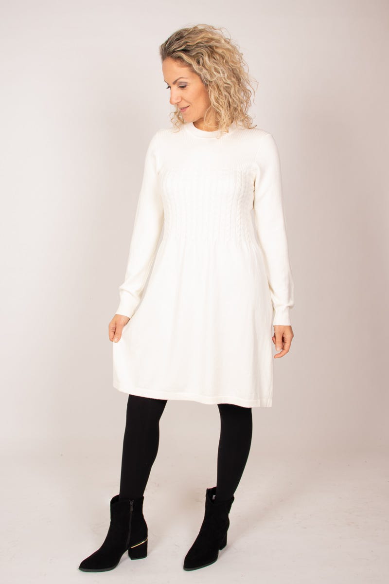 Strickkleid m. Kabelmuster Creme