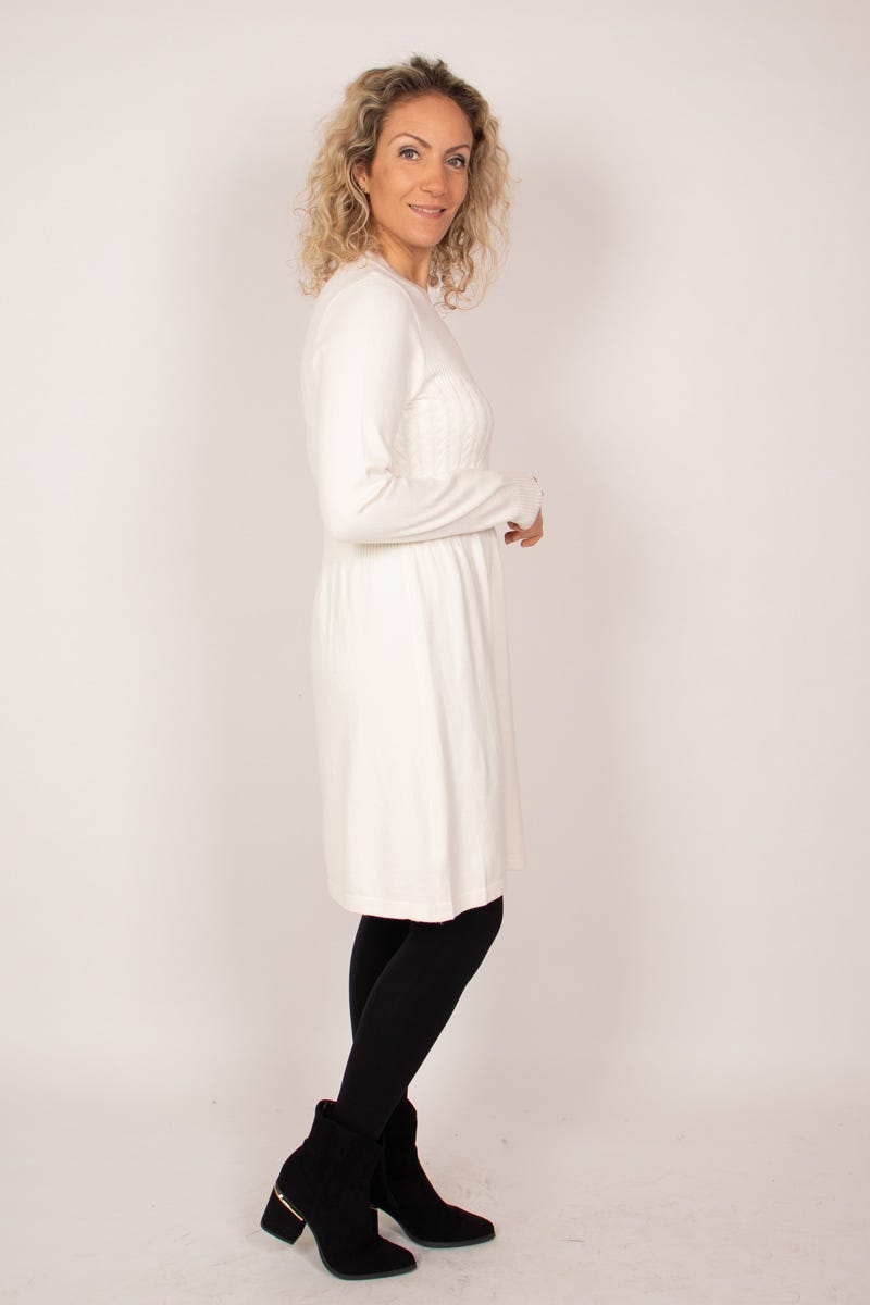 Strickkleid m. Kabelmuster Creme