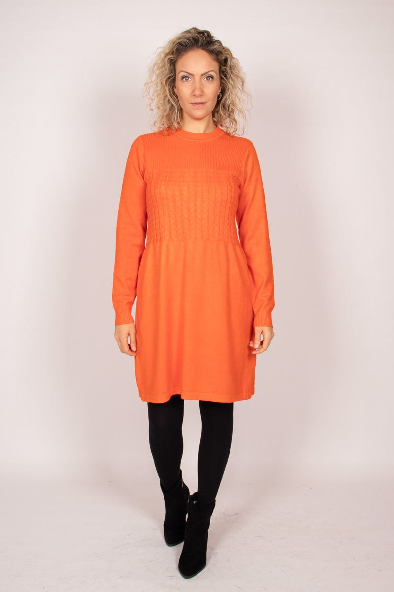 Strickkleid m. Kabelmuster Orange 