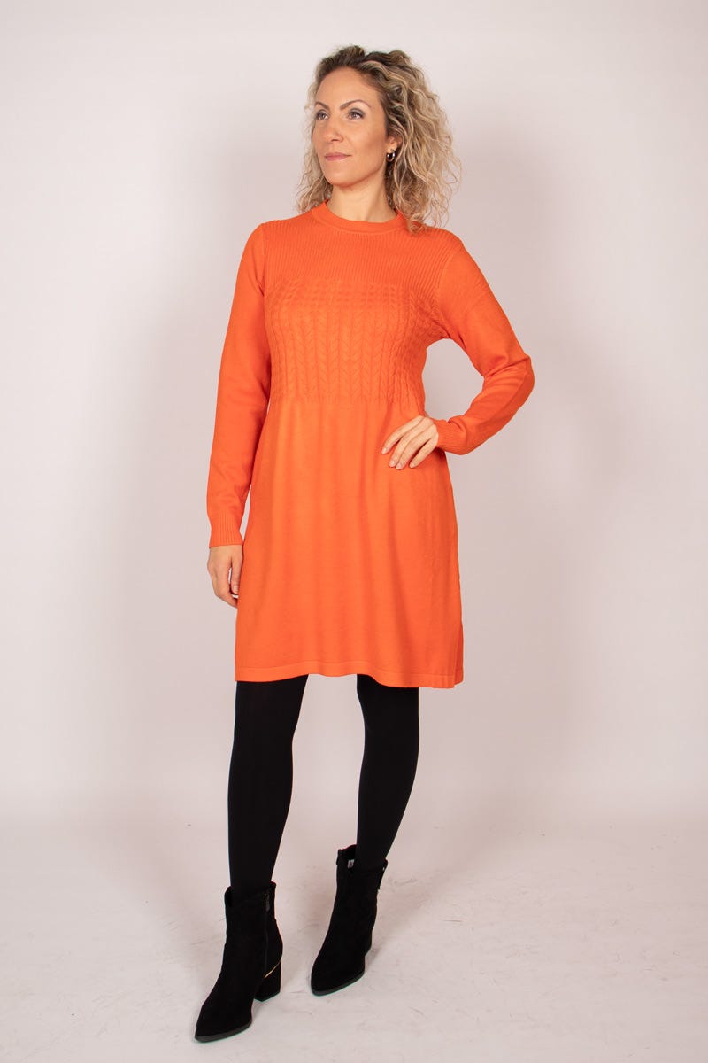 Strickkleid m. Kabelmuster Orange 