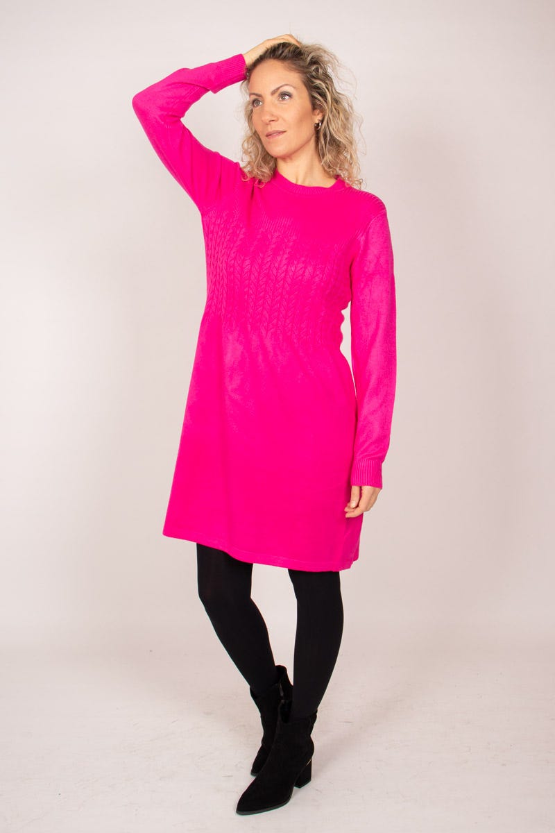 Strickkleid m. Kabelmuster Pink 