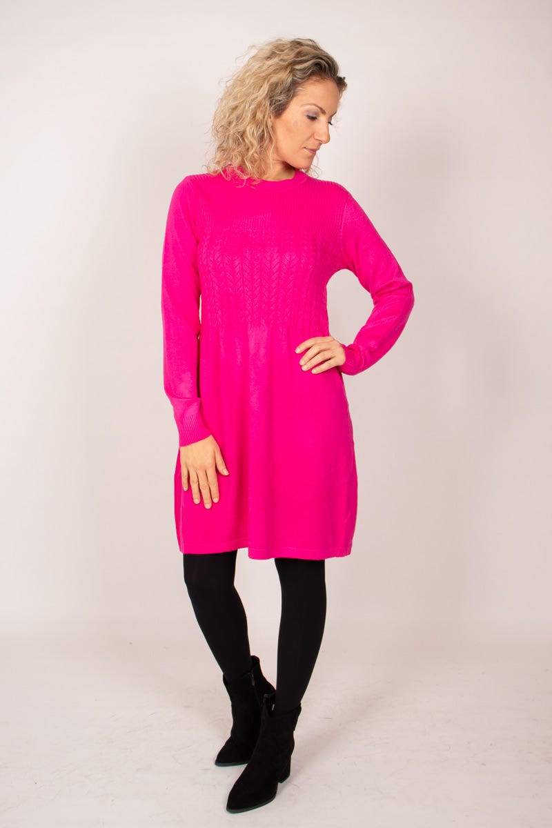 Strickkleid m. Kabelmuster Pink 