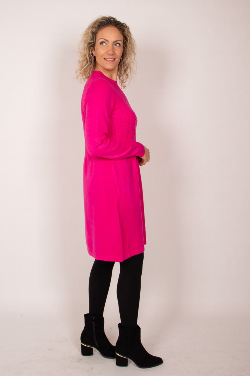 Strickkleid m. Kabelmuster Pink 