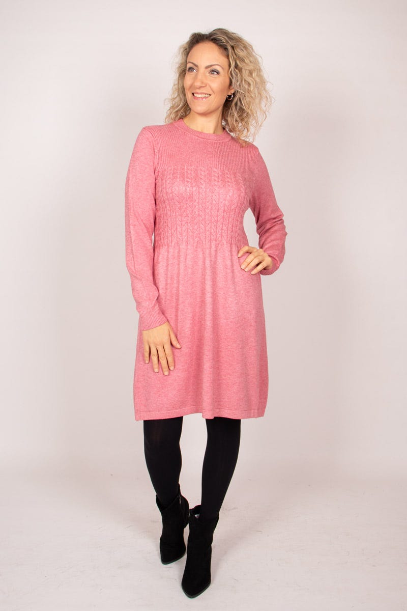 Strickkleid m. Kabelmuster Rosa