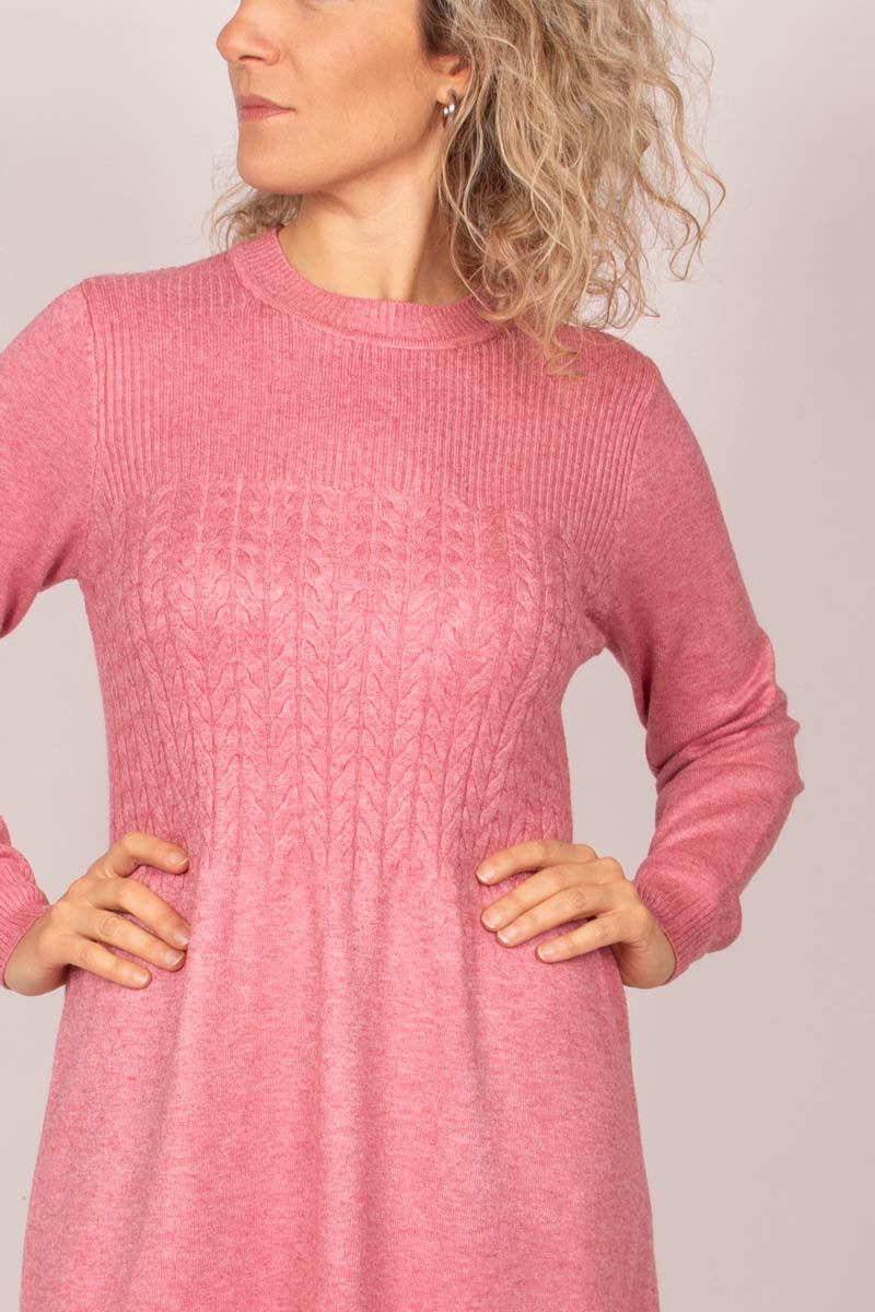 Strickkleid m. Kabelmuster Rosa