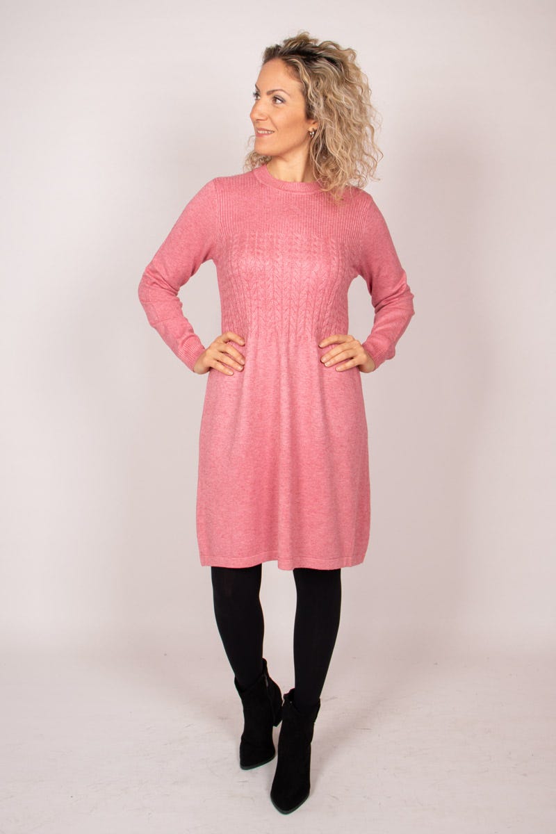 Strickkleid m. Kabelmuster Rosa