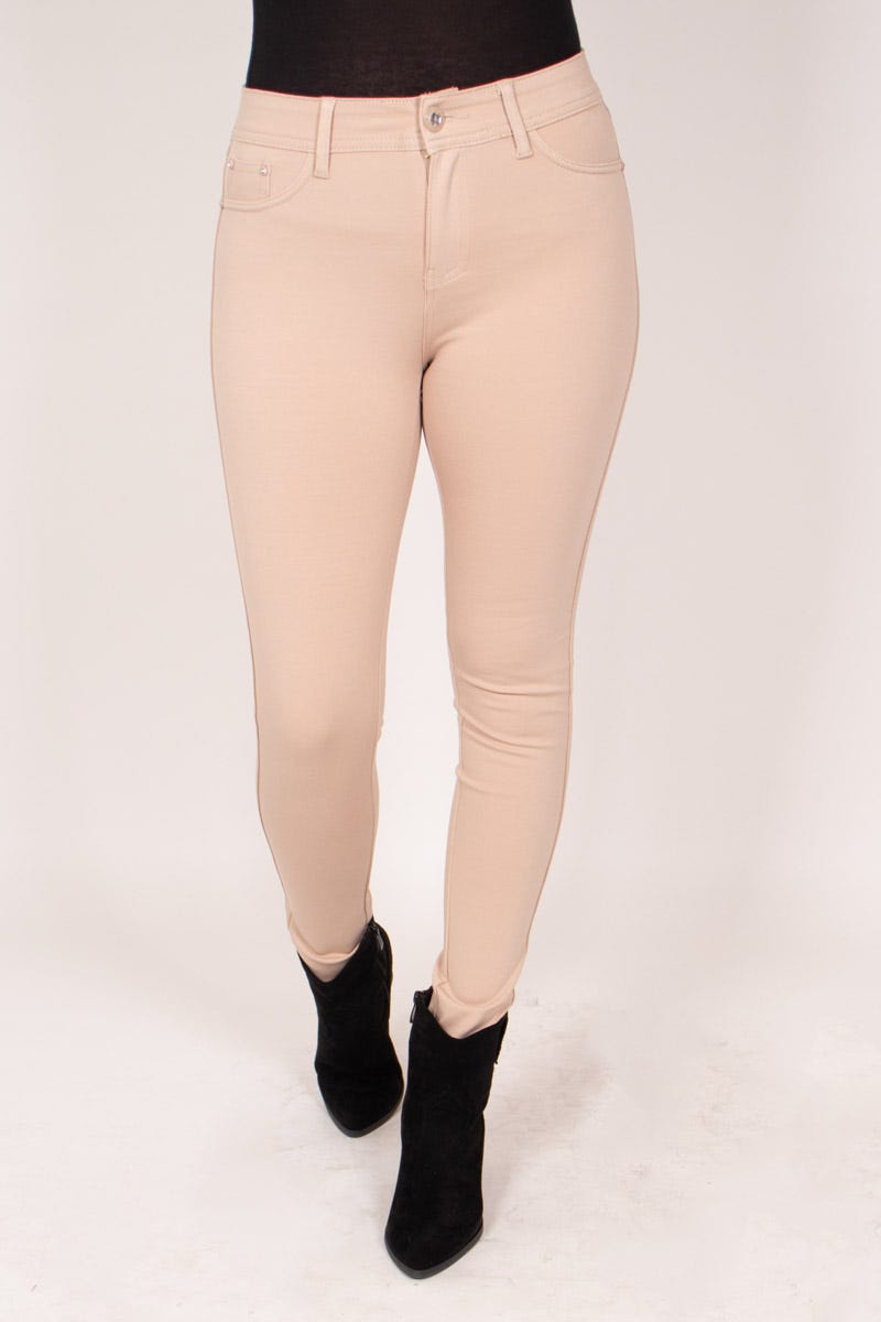 Slim Fit Hose mit Glitzerknöpfen Beige