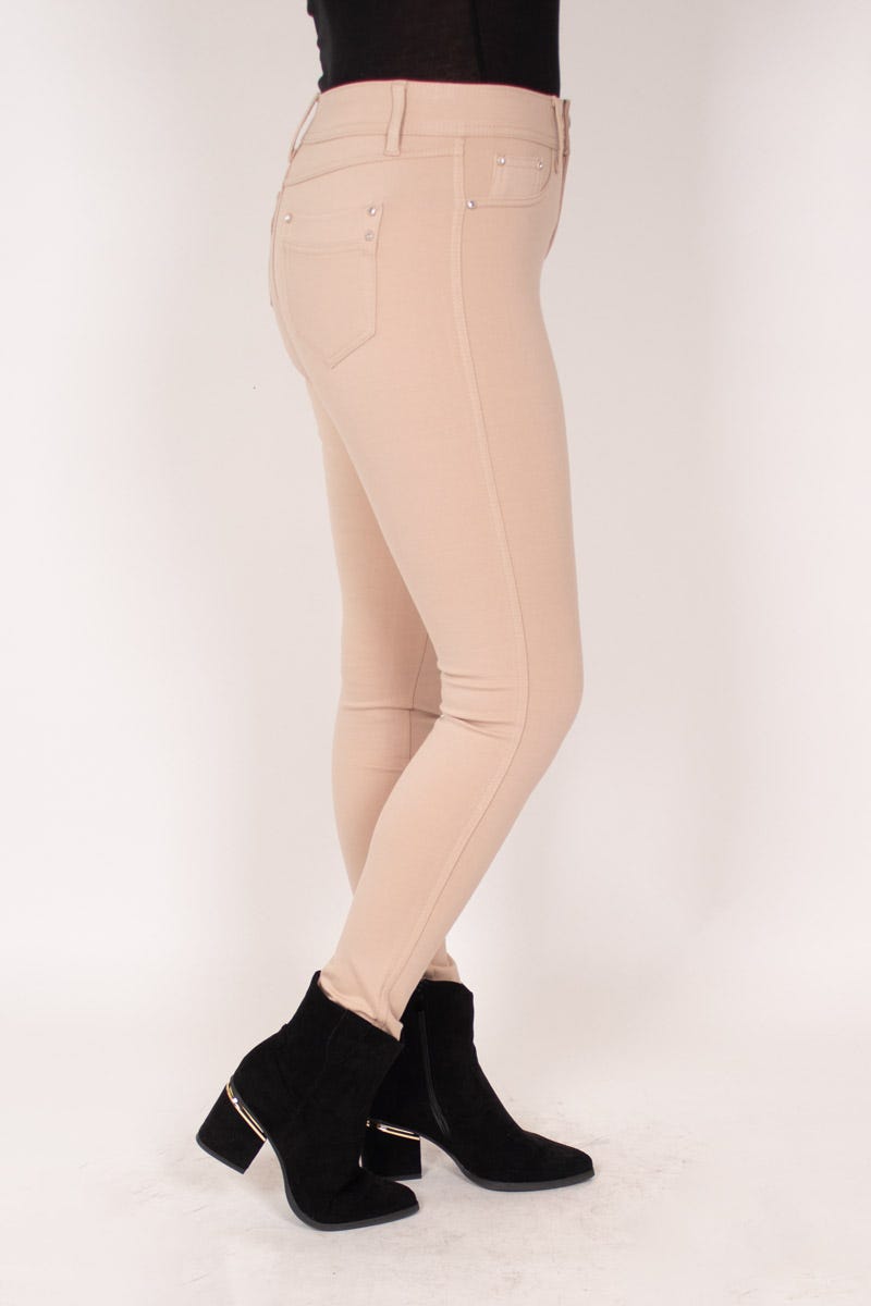 Slim Fit Hose mit Glitzerknöpfen Beige