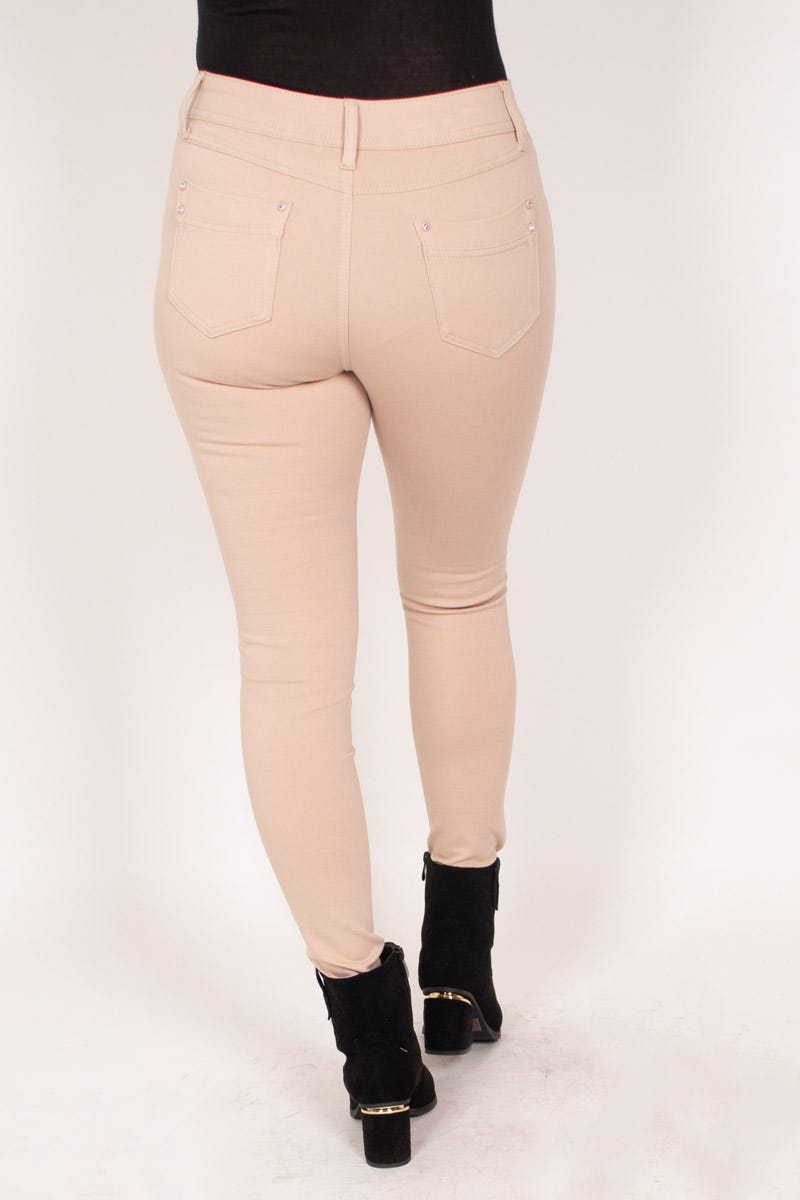 Slim Fit Hose mit Glitzerknöpfen Beige