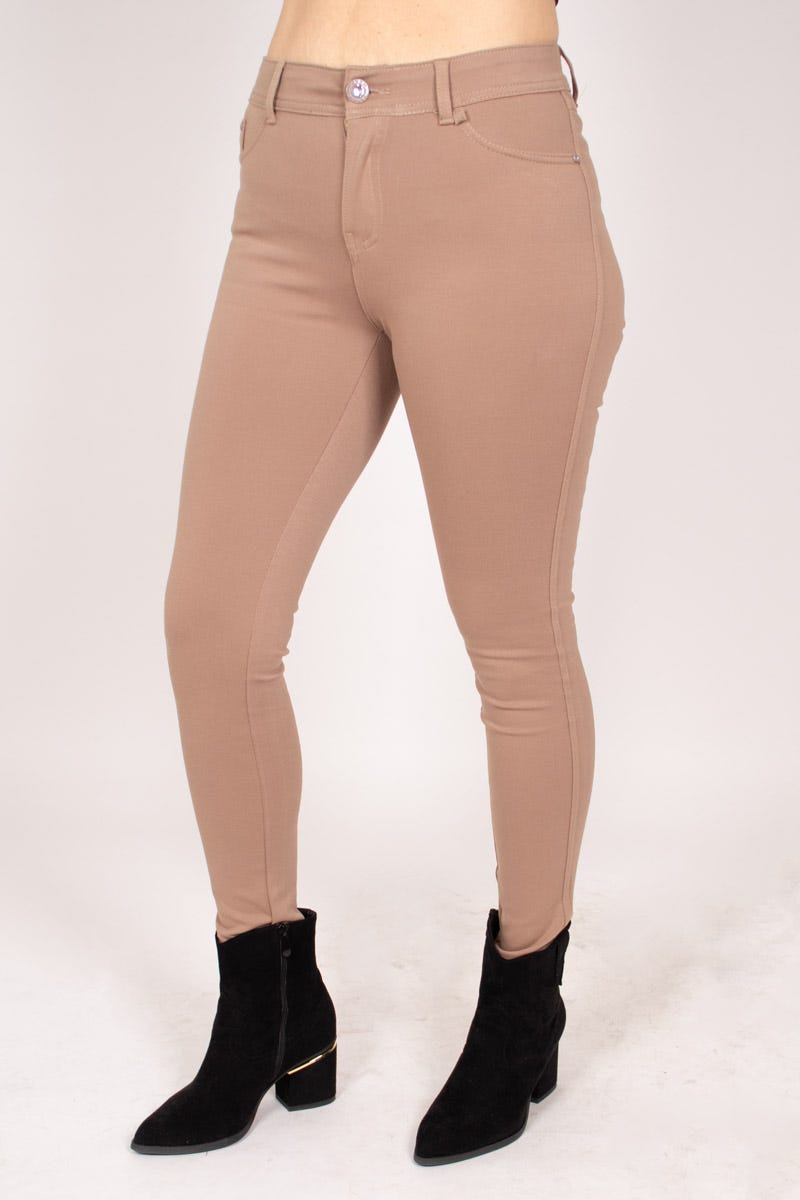 Slim Fit Hose mit Glitzerknöpfen Taupe