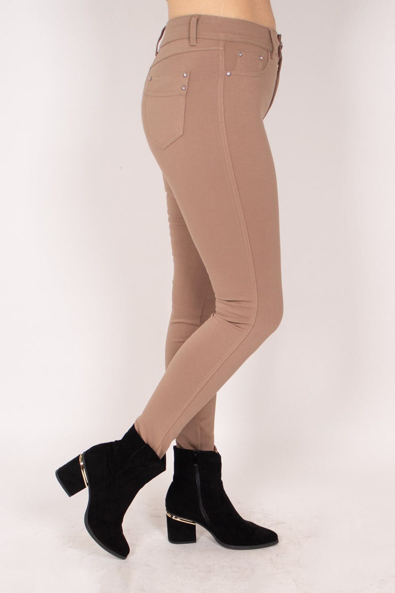 Slim Fit Hose mit Glitzerknöpfen Taupe