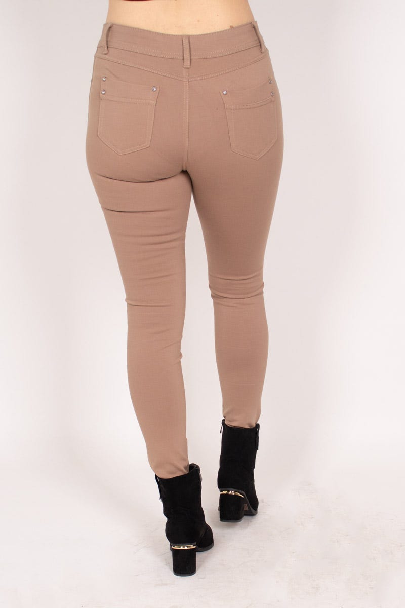 Slim Fit Hose mit Glitzerknöpfen Taupe