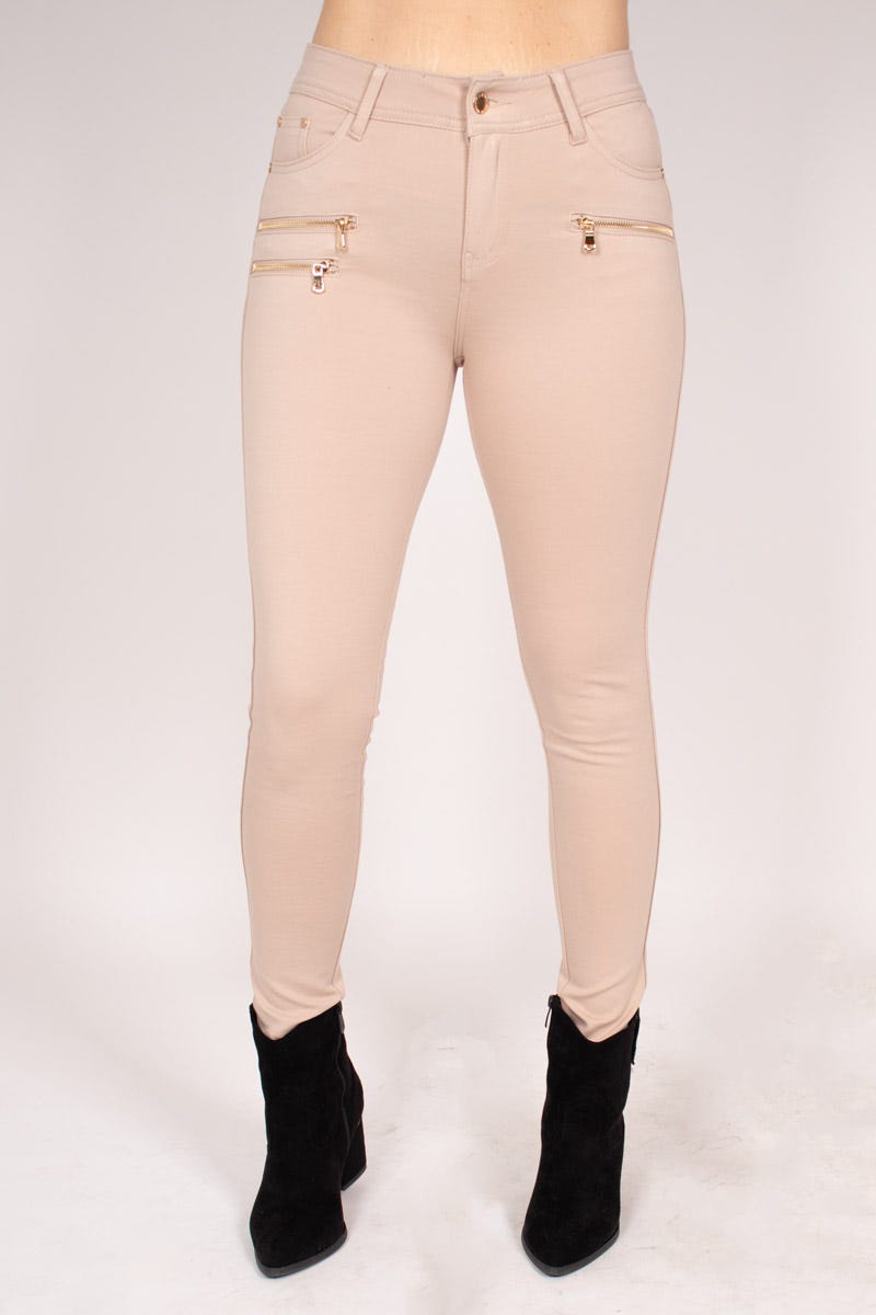 Slim fit buks m. 3 lynlåse Beige