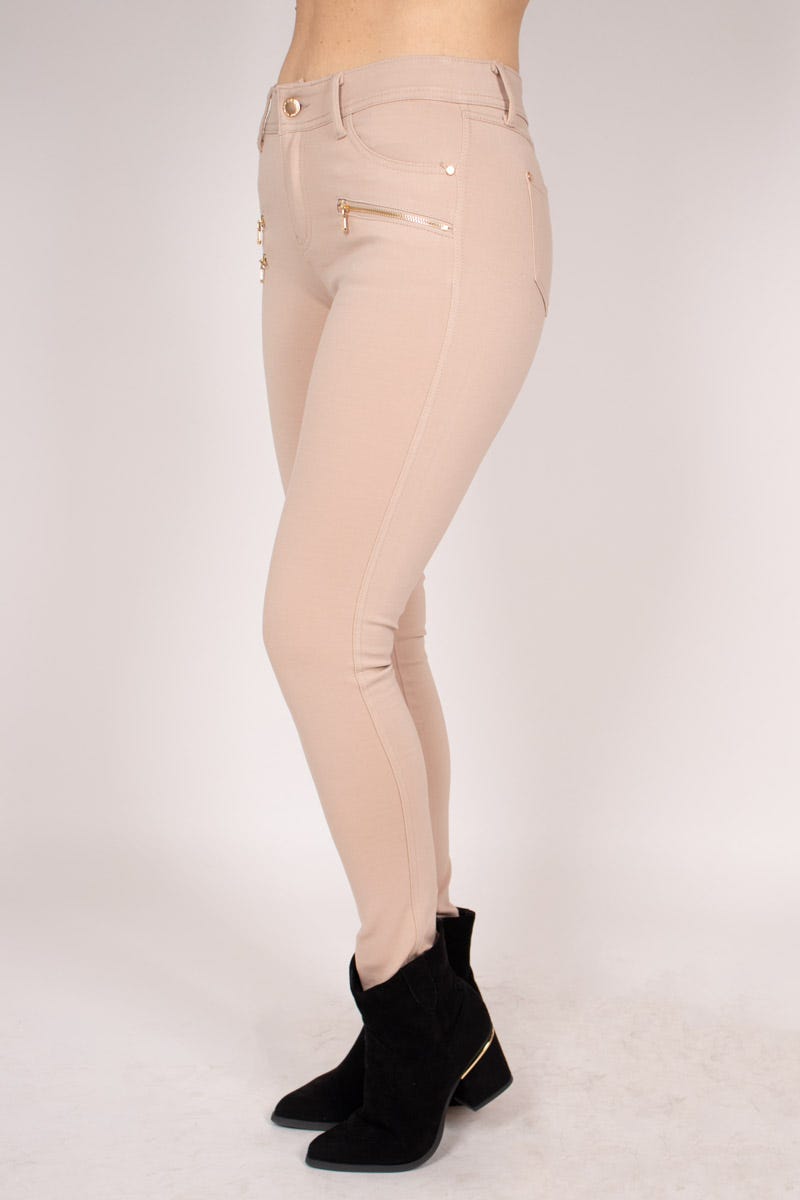 Slim Fit Hose mit drei Reißverschlüssen Beige