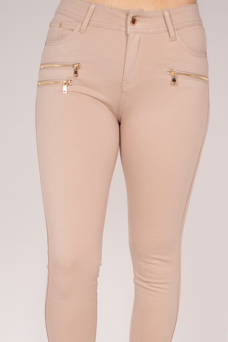 Slim Fit Hose mit drei Reißverschlüssen Beige