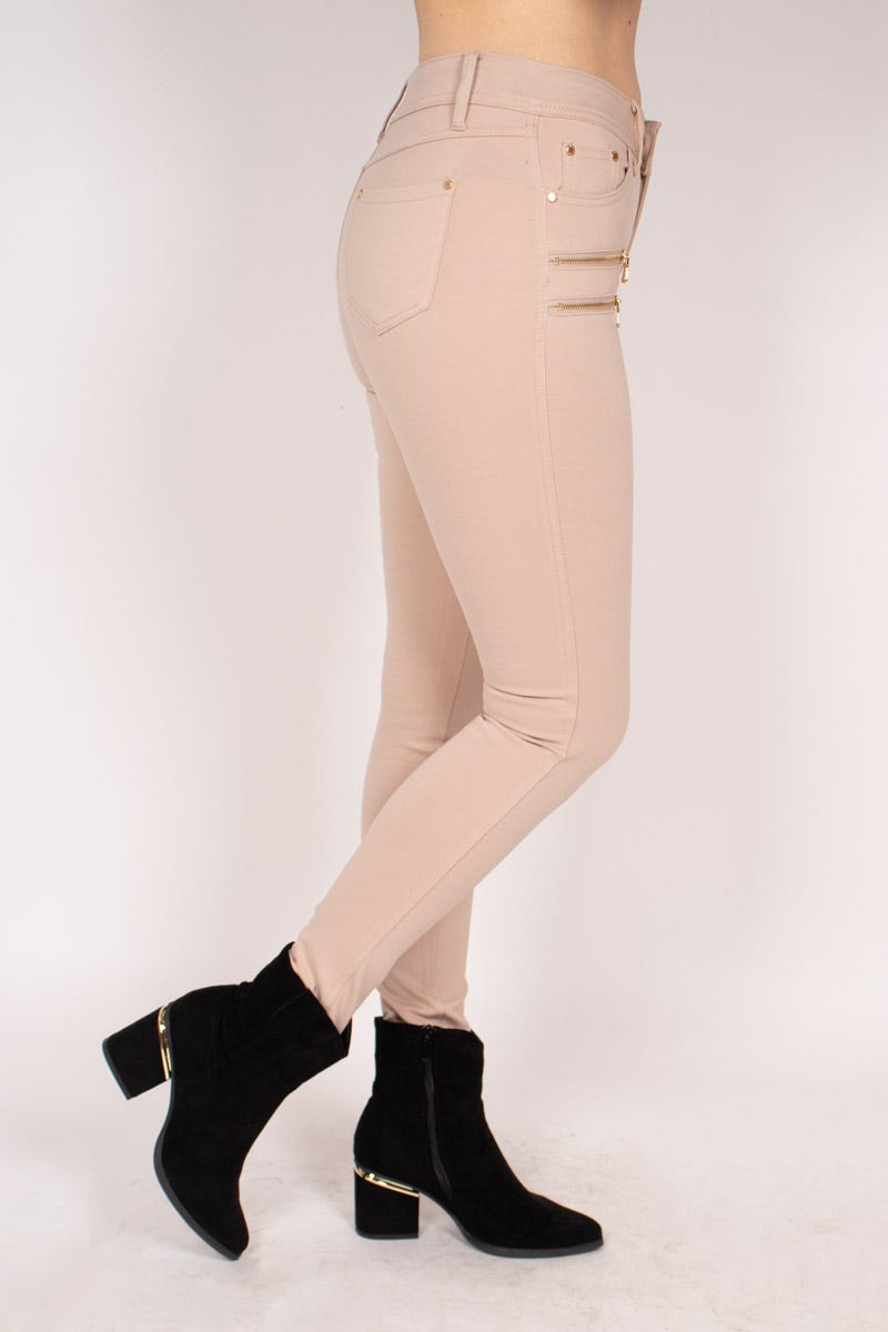 Slim fit buks m. 3 lynlåse Beige