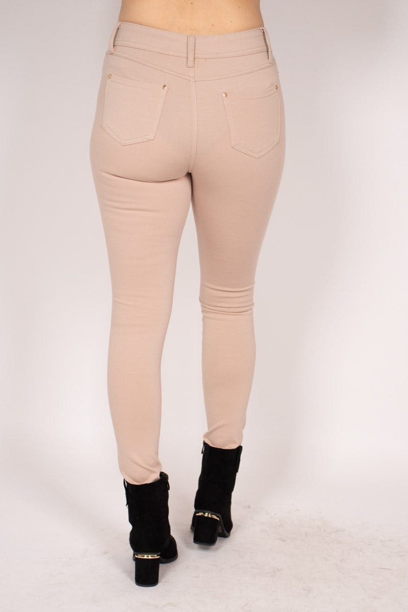 Slim fit buks m. 3 lynlåse Beige