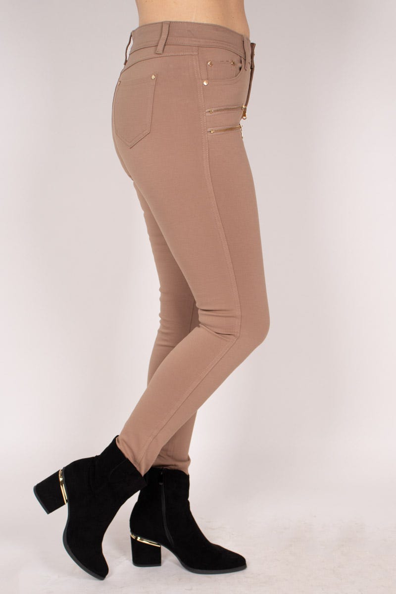 Slim Fit Hose mit drei Reißverschlüssen Taupe