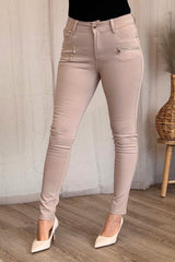 Slim Fit Hose mit drei Reißverschlüssen Beige