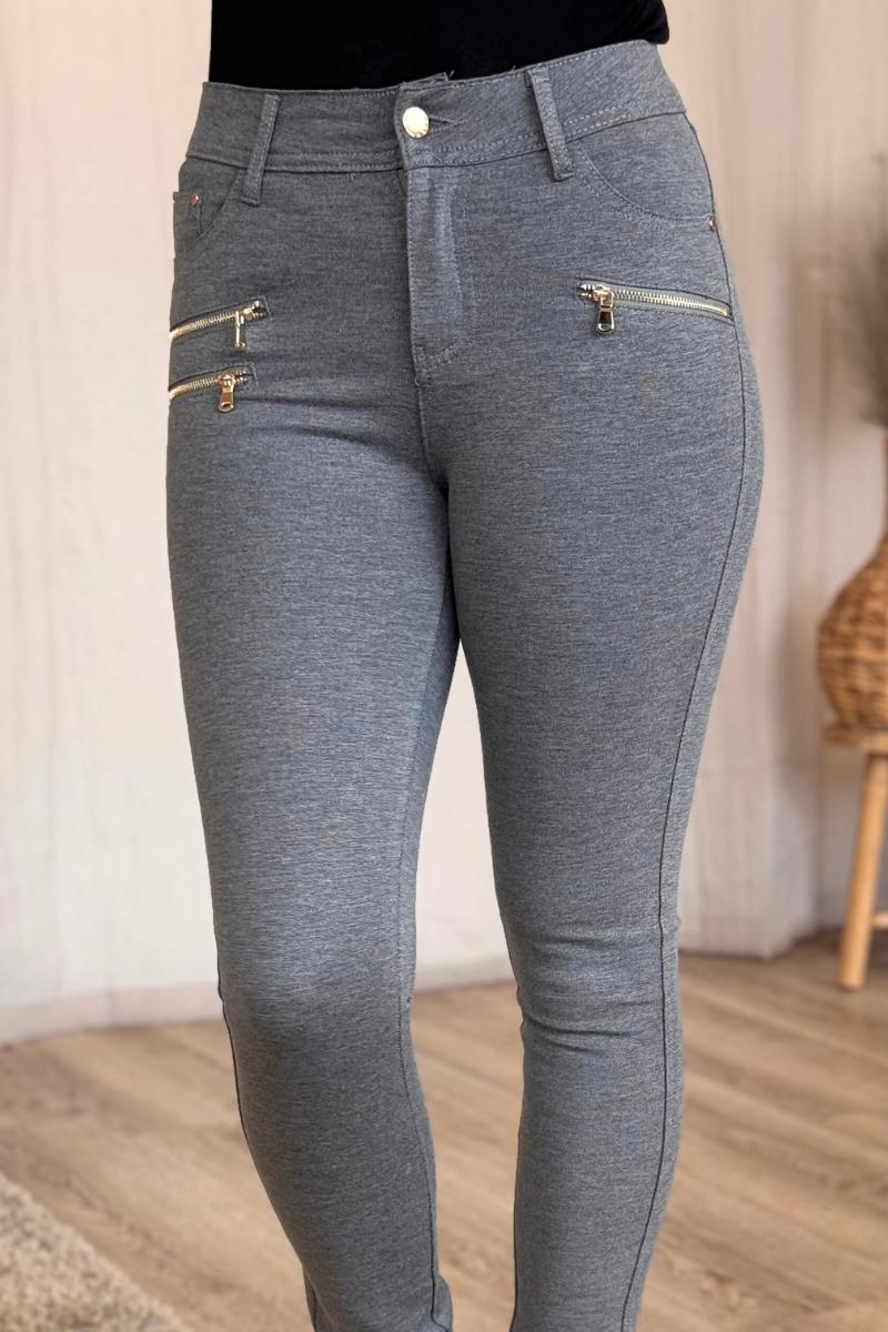 Slim Fit Hose mit drei Reißverschlüssen Grau