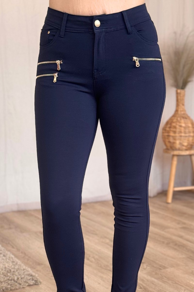 Slim Fit Hose mit drei Reißverschlüssen Navy