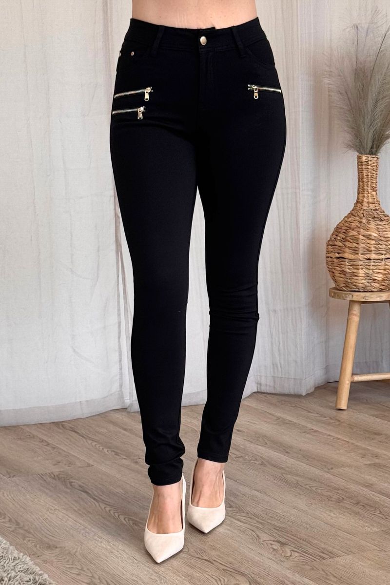 Slim Fit Hose mit drei Reißverschlüssen Schwarz