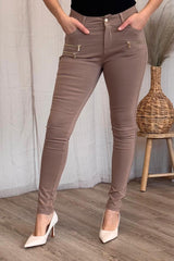 Slim Fit Hose mit drei Reißverschlüssen Taupe