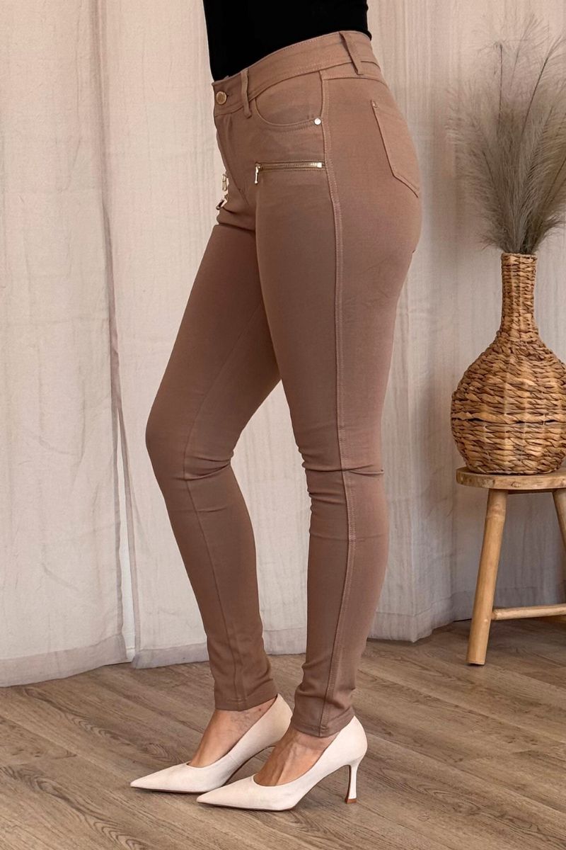 Slim Fit Hose mit drei Reißverschlüssen Taupe