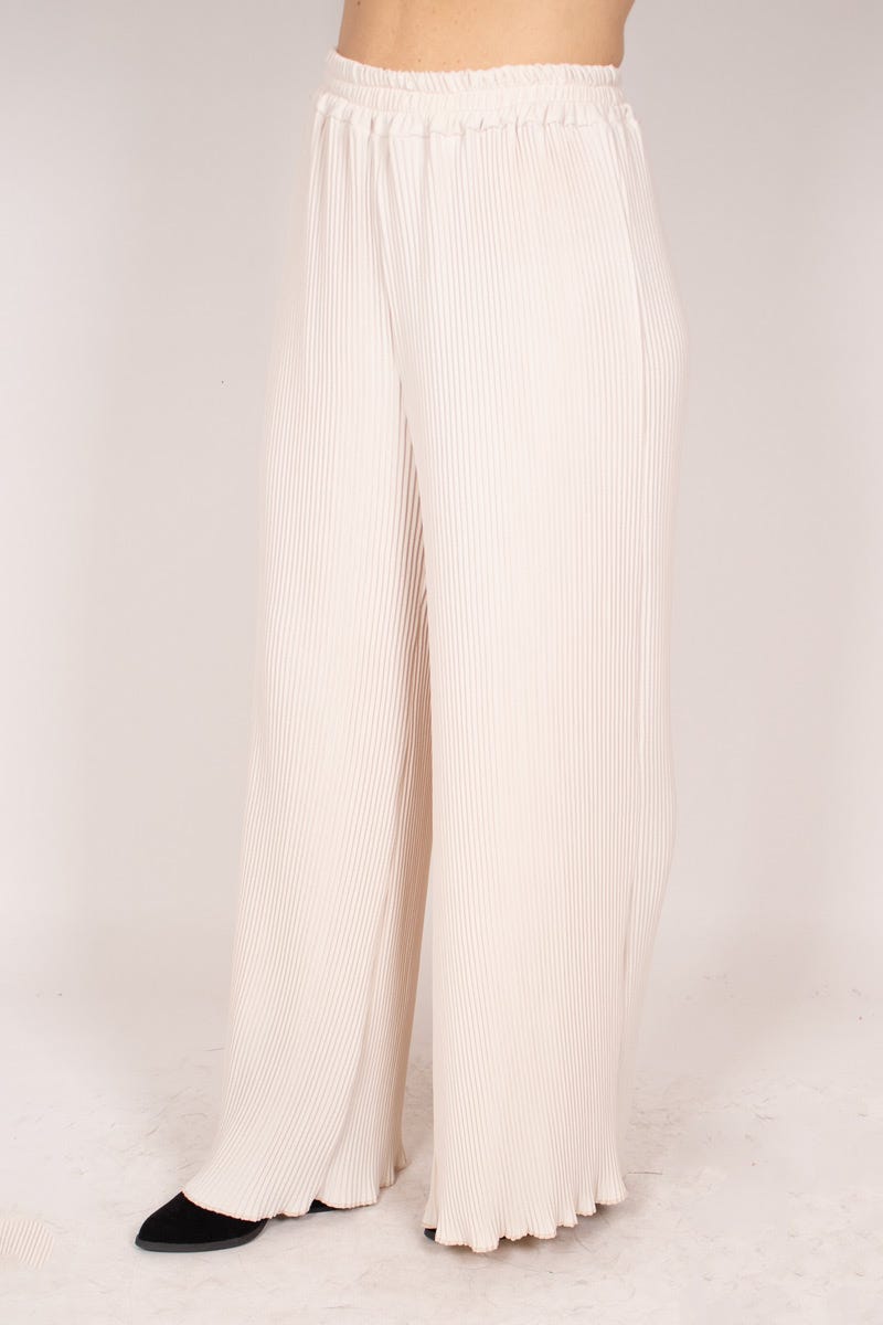 Plissee-Hose mit weiten Beinen Beige