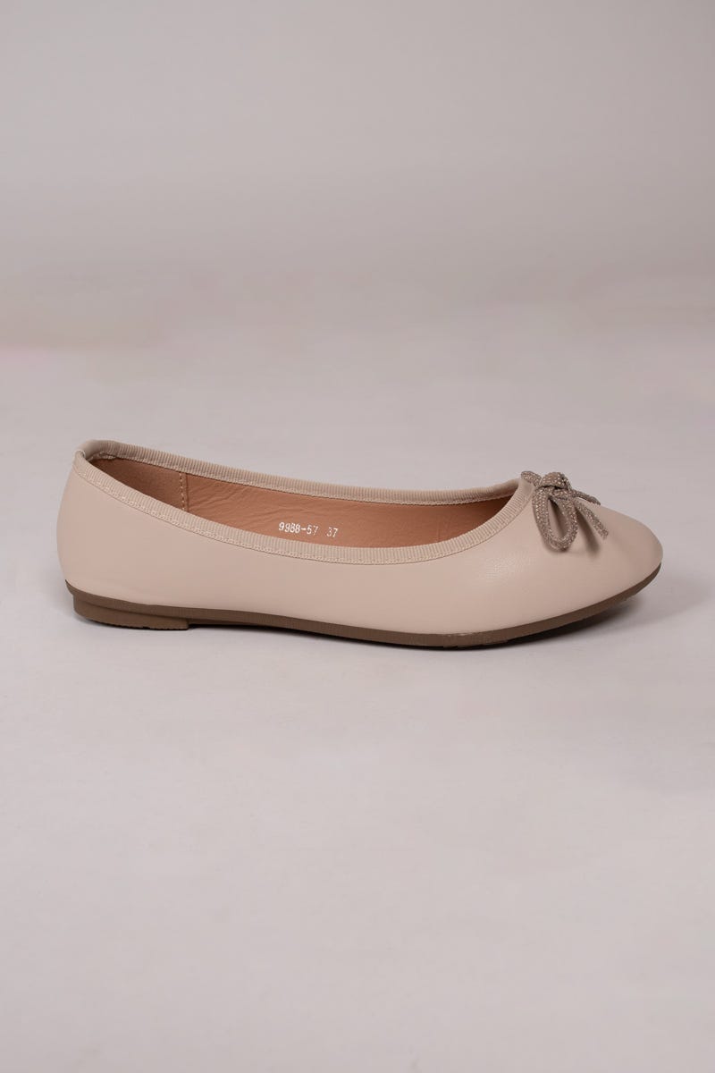 Ballerinas mit Glitzerschleife Beige