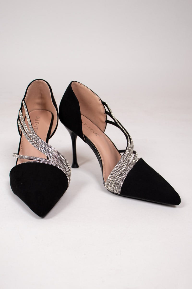 High Heels mit Similisteinchen Schwarz